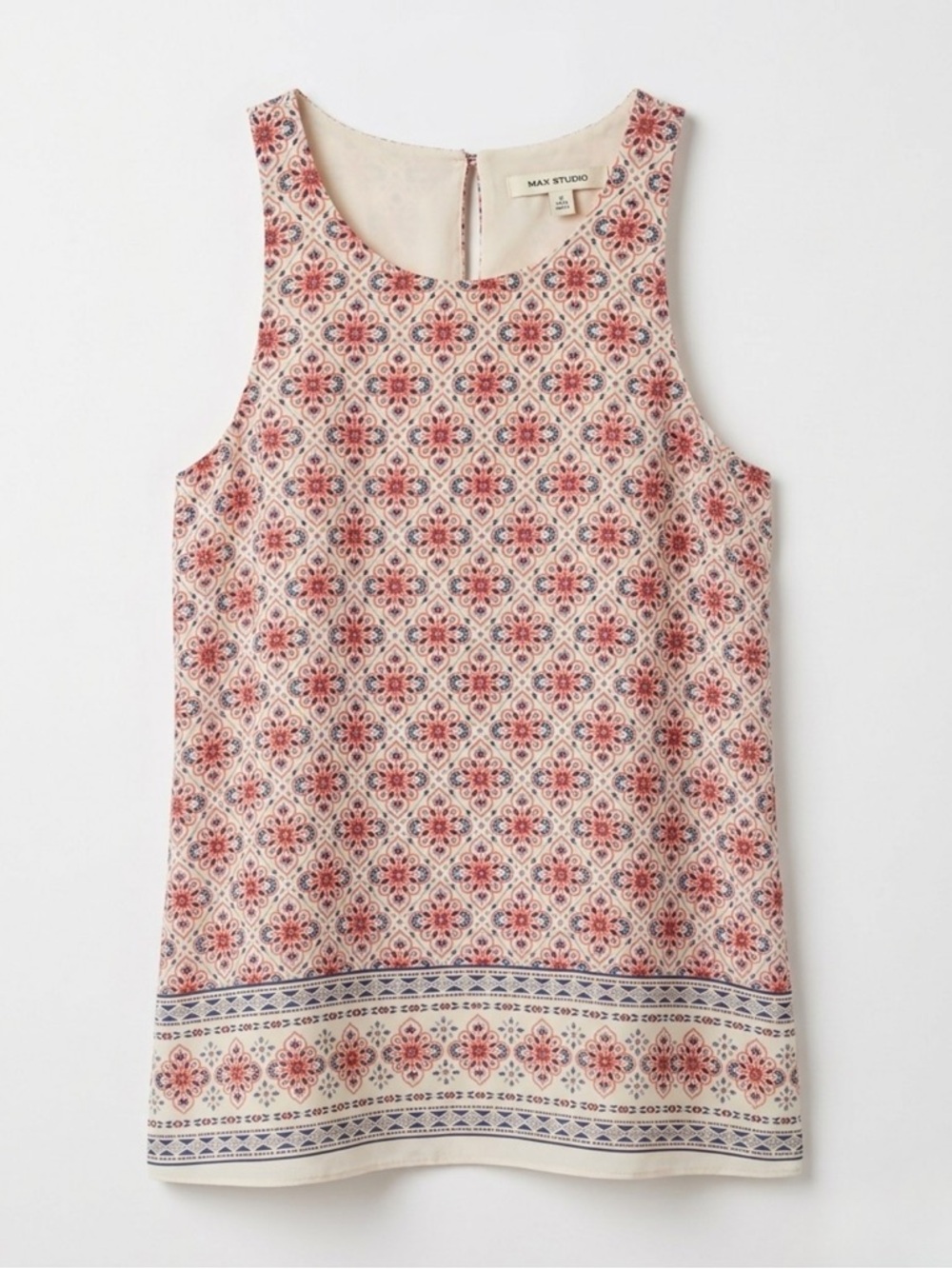 Max Studio Cream & Blue Geometric Print Sleeveless Blouse - Small‎